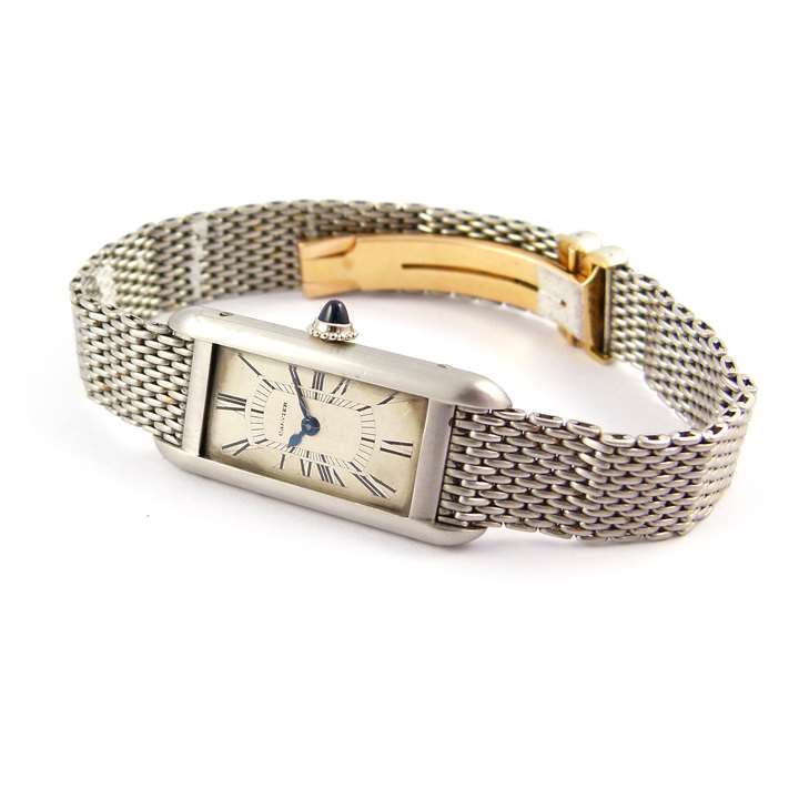 Art Deco platinum 'Tank Allongee' lady's wristwatch